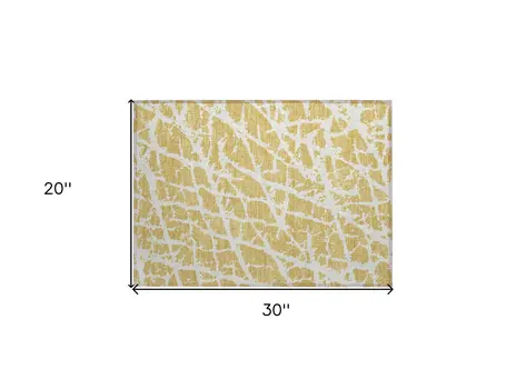 2' X 3' Gold and White Abstract Washable Non Skid Indoor Outdoor Area Rug