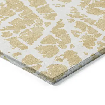 8' Round Gold and White Round Abstract Washable Non Skid Indoor Outdoor Area Rug