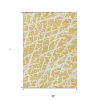 8' X 10' Gold and White Abstract Washable Non Skid Indoor Outdoor Area Rug