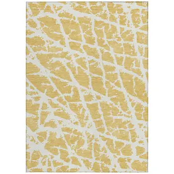 10' X 14' Gold and White Abstract Washable Non Skid Indoor Outdoor Area Rug