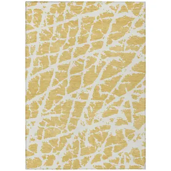 10' X 14' Gold and White Abstract Washable Non Skid Indoor Outdoor Area Rug