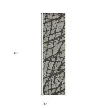 8' Runner Gray and Black Abstract Washable Non Skid Indoor Outdoor Runner Rug