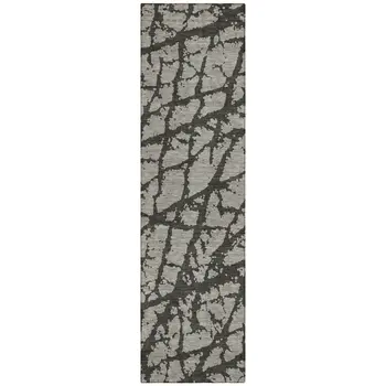 8' Runner Gray and Black Abstract Washable Non Skid Indoor Outdoor Runner Rug