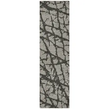 8' Runner Gray and Black Abstract Washable Non Skid Indoor Outdoor Runner Rug