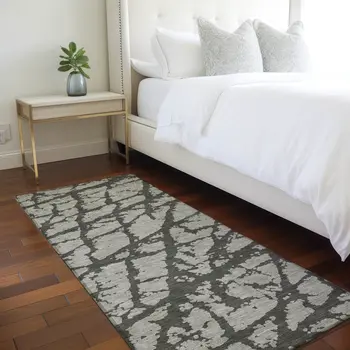 8' Runner Gray and Black Abstract Washable Non Skid Indoor Outdoor Runner Rug