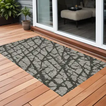 3' X 5' Gray and Black Abstract Washable Non Skid Indoor Outdoor Area Rug
