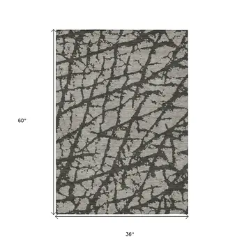 3' X 5' Gray and Black Abstract Washable Non Skid Indoor Outdoor Area Rug