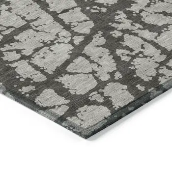 3' X 5' Gray and Black Abstract Washable Non Skid Indoor Outdoor Area Rug