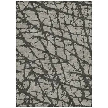 3' X 5' Gray and Black Abstract Washable Non Skid Indoor Outdoor Area Rug
