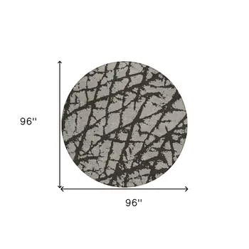 8' Round Gray and Black Round Abstract Washable Non Skid Indoor Outdoor Area Rug