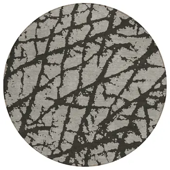 8' Round Gray and Black Round Abstract Washable Non Skid Indoor Outdoor Area Rug