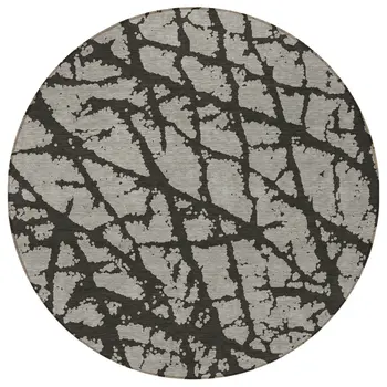 8' Round Gray and Black Round Abstract Washable Non Skid Indoor Outdoor Area Rug