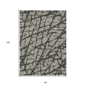 8' X 10' Gray and Black Abstract Washable Indoor Outdoor Area Rug