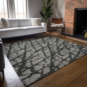 8' X 10' Gray and Black Abstract Washable Indoor Outdoor Area Rug