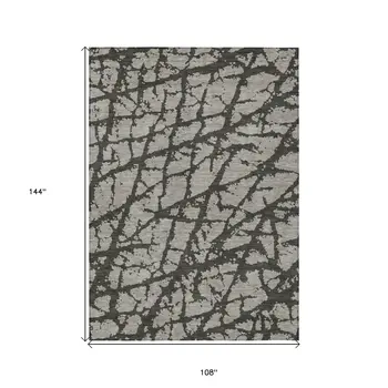 9' X 12' Gray and Black Abstract Washable Non Skid Indoor Outdoor Area Rug