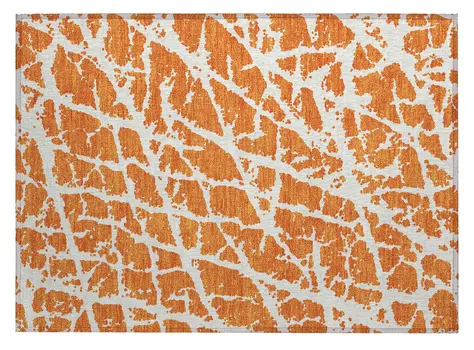 2' X 3' Orange and White Abstract Washable Non Skid Indoor Outdoor Area Rug