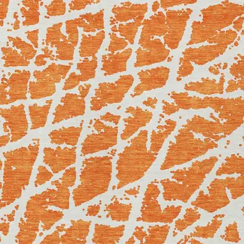 5' X 8' Orange and White Abstract Washable Non Skid Indoor Outdoor Area Rug