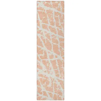8' Runner Peach and Ivory Abstract Washable Non Skid Indoor Outdoor Runner Rug