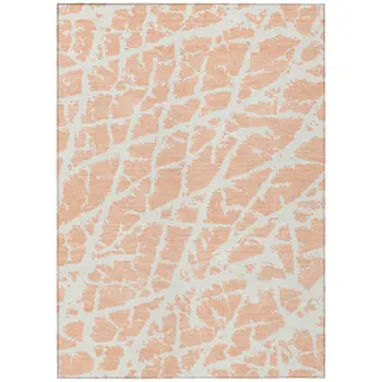 3' X 5' Peach and Ivory Abstract Washable Non Skid Indoor Outdoor Area Rug