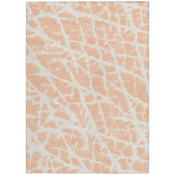 5' X 8' Peach and Ivory Abstract Washable Non Skid Indoor Outdoor Area Rug
