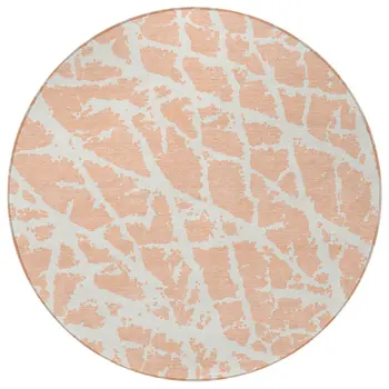 8' Round Peach and Ivory Round Abstract Washable Non Skid Indoor Outdoor Area Rug