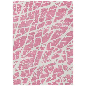 3' X 5' Pink and Ivory Abstract Washable Non Skid Indoor Outdoor Area Rug