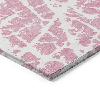 5' X 8' Pink and Ivory Abstract Washable Non Skid Indoor Outdoor Area Rug