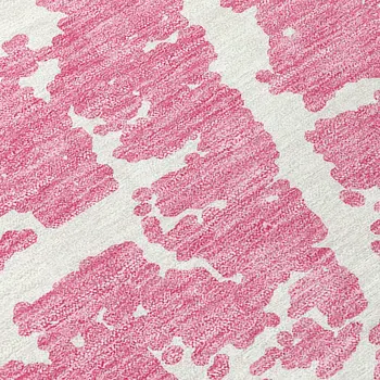 5' X 8' Pink and Ivory Abstract Washable Non Skid Indoor Outdoor Area Rug