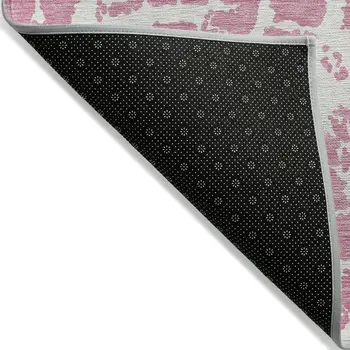 8' Round Pink and Ivory Round Abstract Washable Non Skid Indoor Outdoor Area Rug