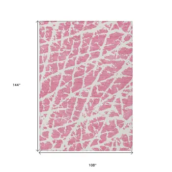 9' X 12' Pink and Ivory Abstract Washable Non Skid Indoor Outdoor Area Rug