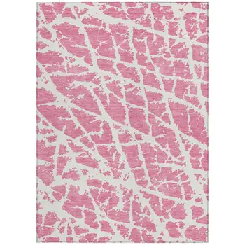 9' X 12' Pink and Ivory Abstract Washable Non Skid Indoor Outdoor Area Rug