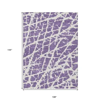 9' X 12' Purple and White Abstract Washable Non Skid Indoor Outdoor Area Rug