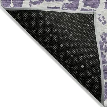 9' X 12' Purple and White Abstract Washable Non Skid Indoor Outdoor Area Rug