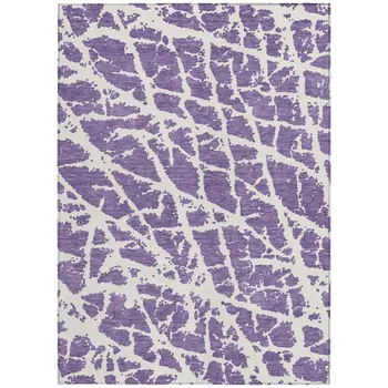 9' X 12' Purple and White Abstract Washable Non Skid Indoor Outdoor Area Rug