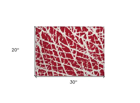 2' X 3' Red and White Abstract Washable Non Skid Indoor Outdoor Area Rug