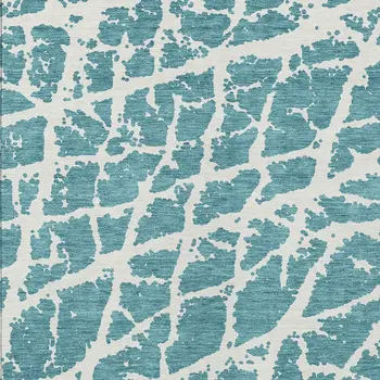 3' X 5' Teal Abstract Washable Non Skid Indoor Outdoor Area Rug