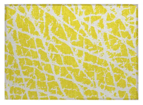 2' X 3' Yellow and White Abstract Washable Non Skid Indoor Outdoor Area Rug