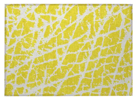 2' X 3' Yellow and White Abstract Washable Non Skid Indoor Outdoor Area Rug