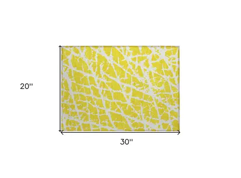 2' X 3' Yellow and White Abstract Washable Non Skid Indoor Outdoor Area Rug