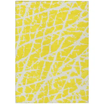 10' X 14' Yellow and White Abstract Washable Non Skid Indoor Outdoor Area Rug