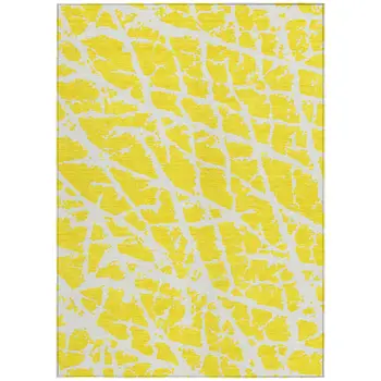 10' X 14' Yellow and White Abstract Washable Non Skid Indoor Outdoor Area Rug