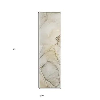 8' Runner Beige and Gray Abstract Washable Non Skid Indoor Outdoor Runner Rug