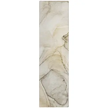 8' Runner Beige and Gray Abstract Washable Non Skid Indoor Outdoor Runner Rug