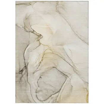 5' X 8' Beige and Gray Abstract Washable Non Skid Indoor Outdoor Area Rug