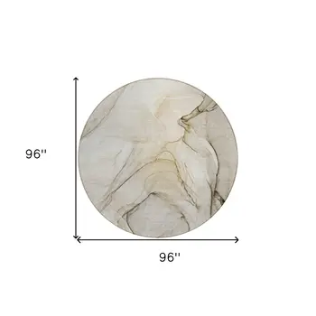 8' Round Beige and Gray Round Abstract Washable Non Skid Indoor Outdoor Area Rug