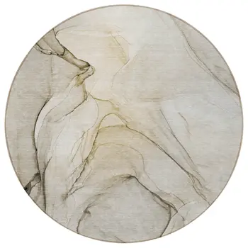 8' Round Beige and Gray Round Abstract Washable Non Skid Indoor Outdoor Area Rug