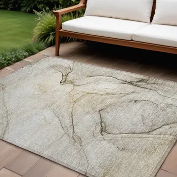 8' X 10' Beige and Gray Abstract Washable Non Skid Indoor Outdoor Area Rug