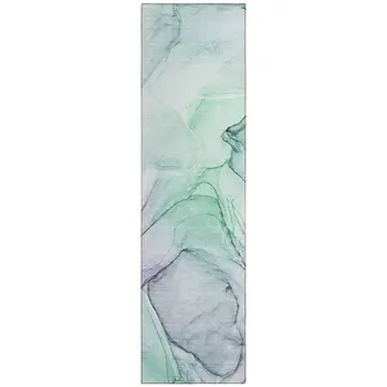 8' Runner Blue and Gray Abstract Washable Non Skid Indoor Outdoor Runner Rug