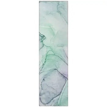 8' Runner Blue and Gray Abstract Washable Non Skid Indoor Outdoor Runner Rug