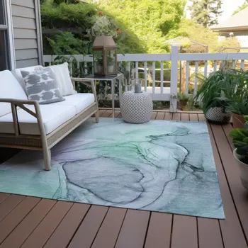 3' X 5' Blue and Gray Abstract Washable Non Skid Indoor Outdoor Area Rug